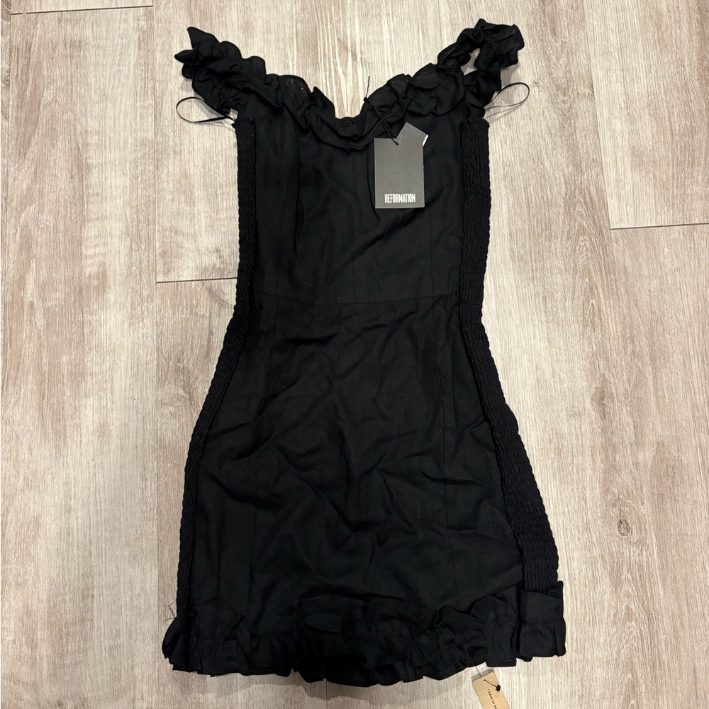 Reformation Black Ruffle Dress